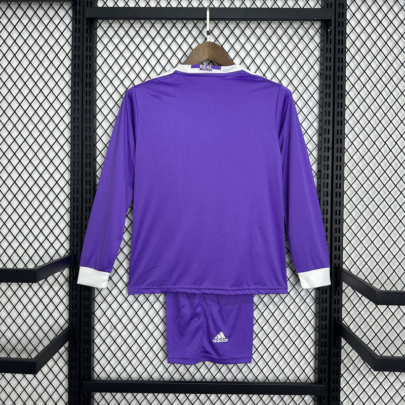 Kit Infantil Real madrid reserva Manga longa  16/17 - Versão Retrô